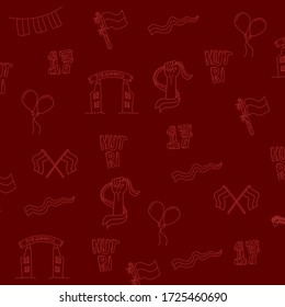 INDONESIA INDEPENDENCE DAY DOODLE SET pattern vector illustration in outline style with red background