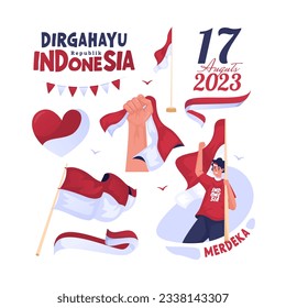 Indonesia independence day element illustration set