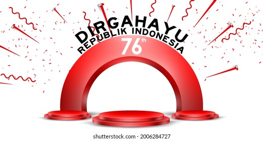 indonesia independence day empty podium display or pedestal display decoration with cylinder stand concept for product and promo. 17 august 76 years of indonesia