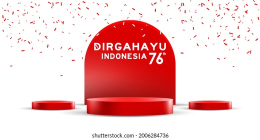 indonesia independence day empty podium display or pedestal display decoration with cylinder stand concept for product and promo. 17 august 76 years of indonesia