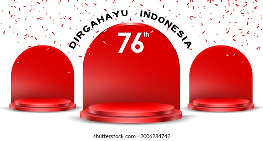 indonesia independence day empty podium display or pedestal display decoration with cylinder stand concept for product and promo. 17 august 76 years of indonesia