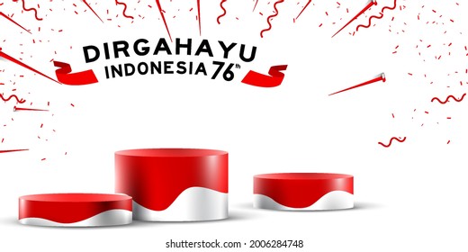 indonesia independence day empty podium display or pedestal display decoration with cylinder stand concept for product and promo. 17 august 76 years of indonesia