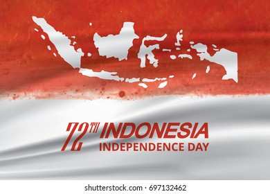 Indonesia independence day with flag and map vector illustration