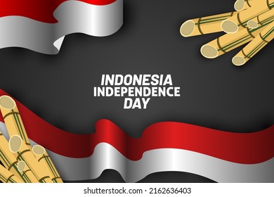 Indonesia Independence day flag sharpened bamboo background