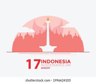 Indonesia Independence Day Flat Monas Borobudur Landscape 