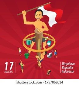 Indonesia independence day games, panjat pinang, pole climbing