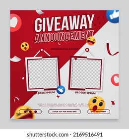 Indonesia Independence Day Giveaway Announcement Template With Two Photo Frames And Flying Emoticon