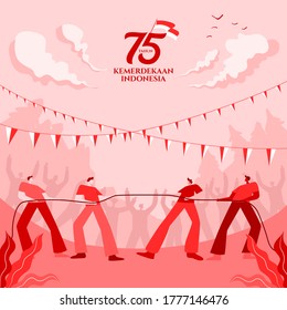 Indonesia independence day greeting card with traditional games concept illustration. 75 tahun kemerdekaan indonesia translates to 75 years Indonesia independence day.