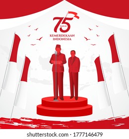 Indonesia independence day greeting card concept illustration. 75 tahun kemerdekaan indonesia translates to 75 years Indonesia independence day.