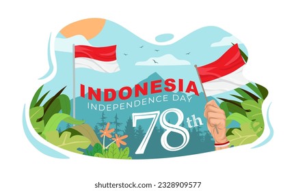 Indonesia independence day greeting flat cartoon design