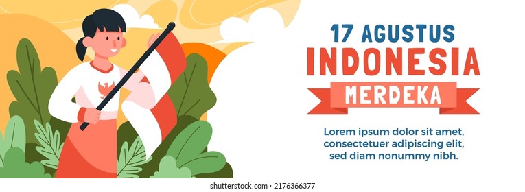 indonesia independence day horizontal banner vector flat design