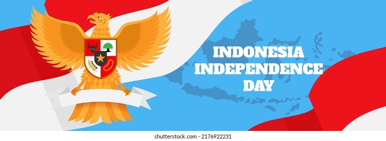 indonesia independence day horizontal banner vector illustration flat design