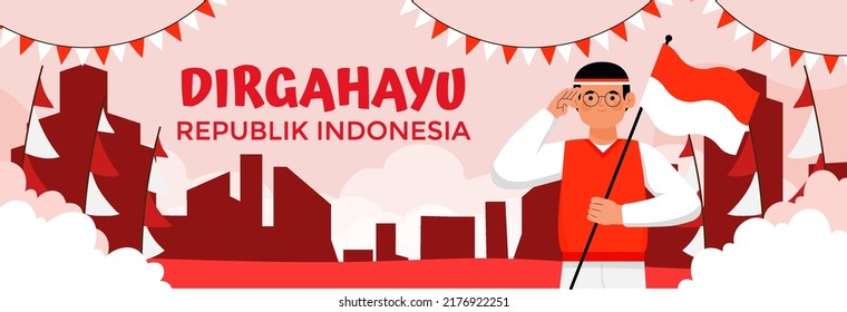 indonesia independence day horizontal banner vector illustration flat design