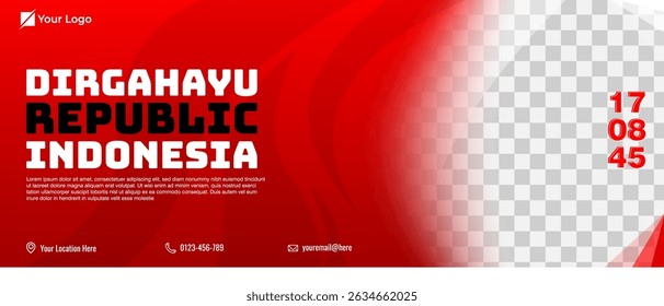 Indonésia dia da independência modelo de banner horizontal com moldura de foto