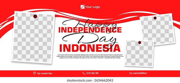 Indonesia independence day horizontal banner template with photo frame