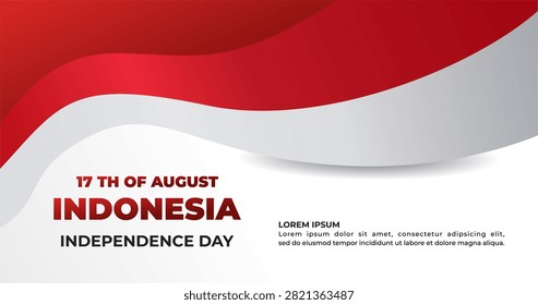 Indonesia Independence Day horizontal banner with elegant red and white wave background for 17 August patriotic celebration and editable website template