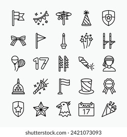Indonesia independence day icons collection. Freedom, nation, patriotic, indonesian icons set. vector illustration