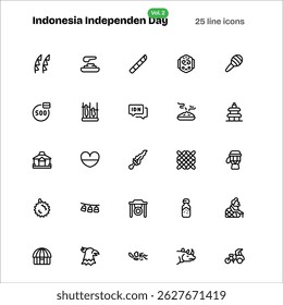 Indonesia Independence Day Icons with line style, perfect for user interface projects