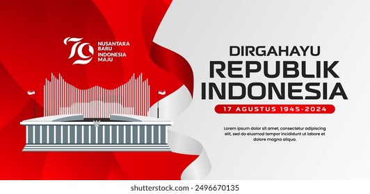 DÍA DE LA INDEPENDENCIA DE INDONESIA CON IKN NUSANTARA COMO EL ÍCONO DE LA CAPITAL DEL ESTADO. PARA ANUNCIO Y REDES SOCIALES