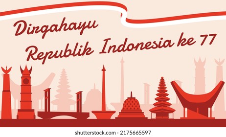 Indonesien Unabhängigkeitstag mit Wahrzeichen, Vektorgrafik