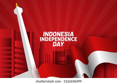 Indonesia Independence day national monument and flag background