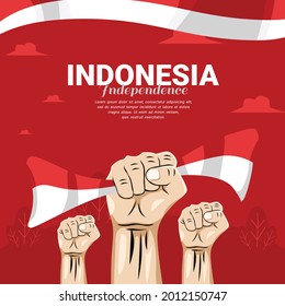 Indonesia independence day poster banner vector illustration punch hold flag
