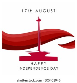 Indonesia Independence Day poster. Design element composition and Jakarta Tower. Vector 15 August template Celebration Day Card illustration