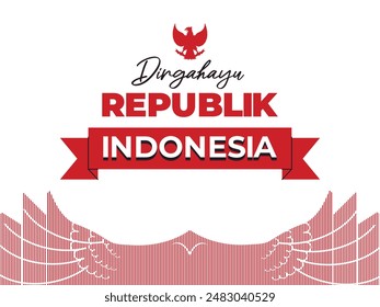 Indonesia independence day red white design with IKN Indonesia Nusantara new capital city shape of presidential palace 