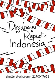 Indonesia independence day with the res and white flags and lettering Dirgahayu Republic indonesia translates to Republic of Indonesia Independence Day. Aesthetic concept, illustrations and vector