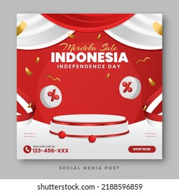 Indonesia independence day sale social media banner with podium display