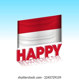 Indonesia independence day. Simple Indonesia flag and billboard in the sky. 3d lettering template. Ready special day design message.