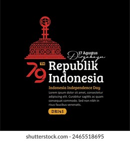 Indonesia Independence Day Social Media Post, Hand-Drawn Equator monument with Trendy Stamp, 17 Agustus Celebration