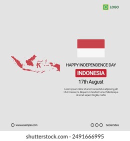 Indonesia Independence Day Social Media Banner, Editable Vector Design with Map and Flag