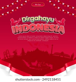 Indonesia independence day social media post template design