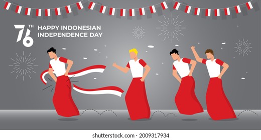 Indonesia independence day with traditional games. 76 tahun dirgahayu indonesia translates to 76 years celebrating Indonesia independence day