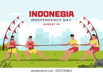 Indonesia independence day with traditional games concept illustration