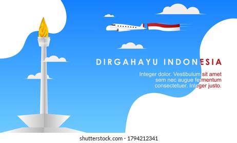 Indonesia Independence Day User Interface Landing Page Monas and Plane with Flag