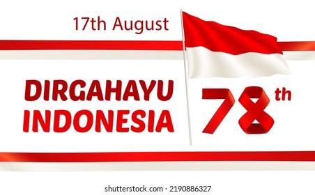 Indonesia independence day vector banner template with flag and ribbons