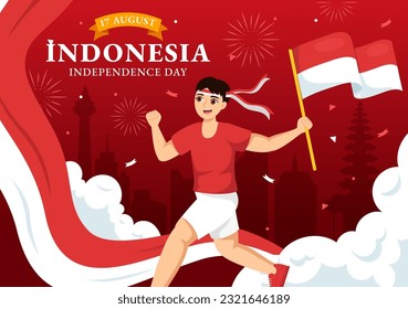 Indonesia Independence Day Vector Illustration on 17 August with Indonesian Flag Raising the Red and White in Flat Cartoon Hand Drawn Templates