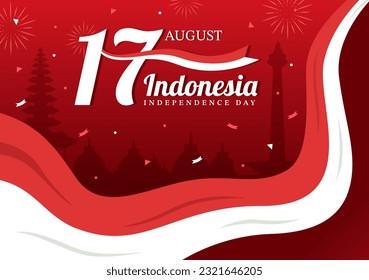 Indonesia Independence Day Vector Illustration on 17 August with Indonesian Flag Raising the Red and White in Flat Cartoon Hand Drawn Templates