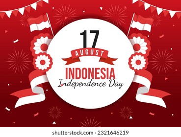 Indonesia Independence Day Vector Illustration on 17 August with Indonesian Flag Raising the Red and White in Flat Cartoon Hand Drawn Templates