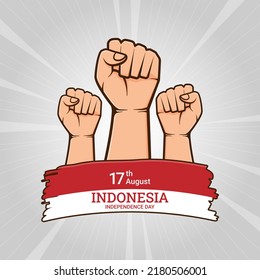 Indonesia independence day vector template background. Illustration of fist symbol and abstract red white label. vector editable