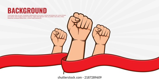 Indonesia independence day vector template background. Illustration of hand and flag on white background. vector editable