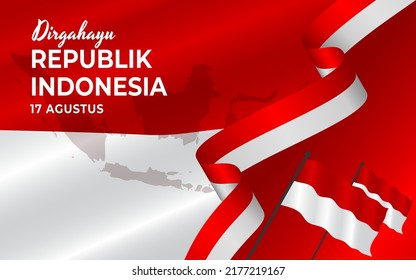 Indonesia independence day with waving flag ribbons. design vector template for august 15th independence day.