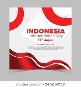 Indonesia Independence Day Web Banner With Red and White Flag in Background. 17 August Indonesia Happy Independence Day Social Media Post and Cover Banner, Flyer, Invitation card, Brochure, Poster