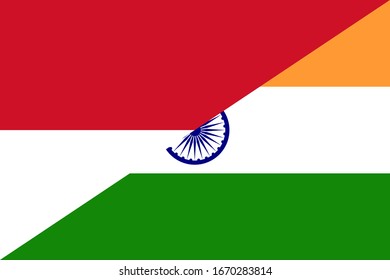indonesia and india flags. vector background