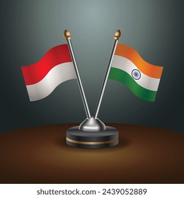 Indonesia and India table flags relation with gradient backgrund. Vector Illustration