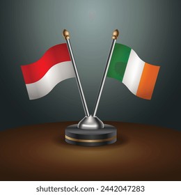 Indonesia and Ireland table flags relation with gradient backgrund. Vector Illustration