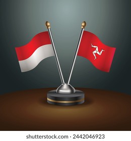 Indonesia and Isle of Man table flags relation with gradient backgrund. Vector Illustration