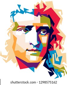 Indonesia, January 29, 2019: Illustration Pop Art Portrait Of Issac Newton.
